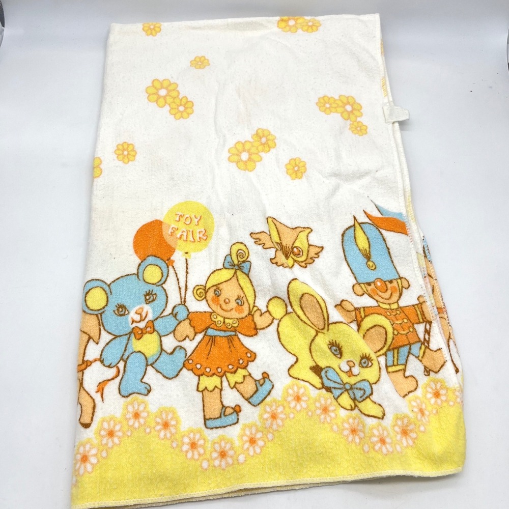Vintage Comfort Toy Fair Receiving Blanket 100‎ Cotton Yellow Bunny 40x26 - Picture 5 of 11